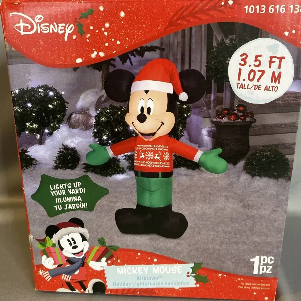 NEW Disney Christmas Mickey Mouse Santa Claus 3.5’ Airblown Inflatable Light Box